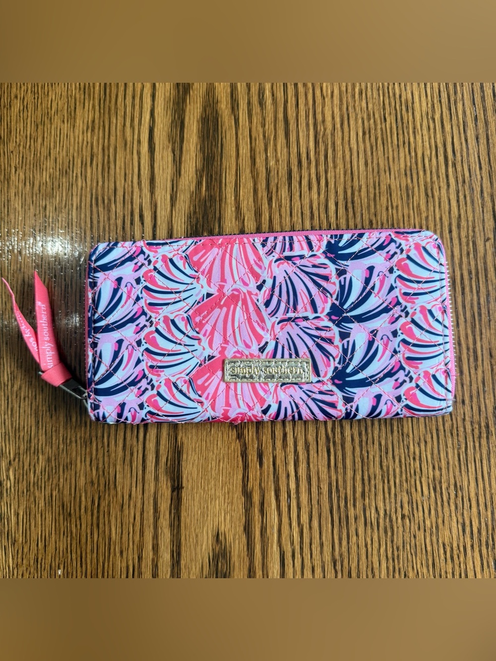 New Simply Southern Zip around Wallet Pink/Blue Shell Pattern, Coastal Nautical